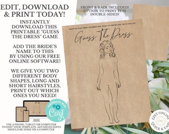 Guess the Dress Printable Bridal Shower Games . Bridal Shower Games . Unique Bridal Shower Game . Wedding Shower Game . Instant Download