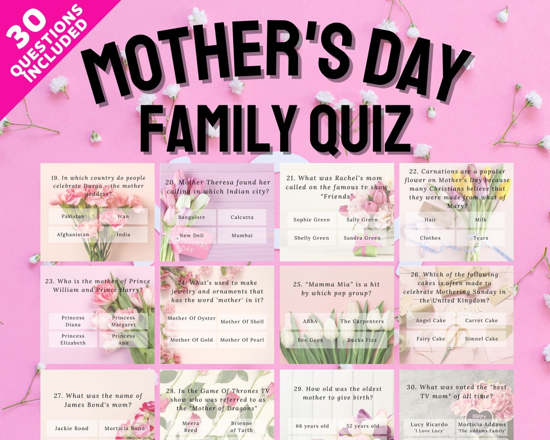 Mother's Day Quiz Family Fun Game Mothering Sunday Trivia Night Zoom
