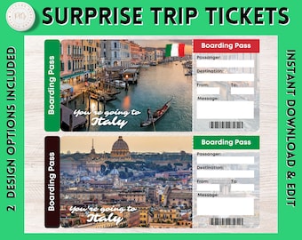 Printable ITALY Surprise Gift Ticket | Printable Boarding Pass | Editable Personalised Present Gift | Instant Download | ITALY Souvenir