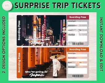 Printable JAPAN Surprise Gift Ticket | JAPAN  Printable Boarding Pass | Editable Personalised Present | JAPAN Vacation ticket | Flight