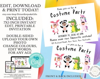 Watercolor Costume Party Invitation | Costume Party | Halloween Party | Halloween Birthday | Halloween Invitation