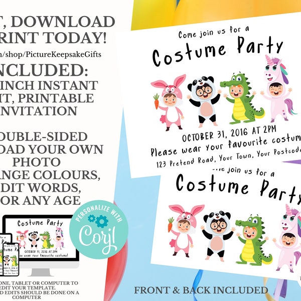 Watercolor Costume Party Invitation | Costume Party | Halloween Party | Halloween Birthday | Halloween Invitation