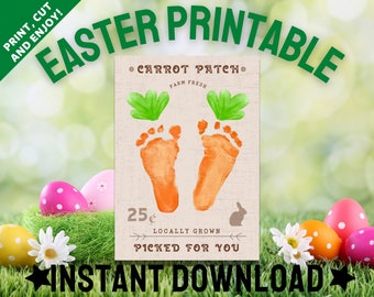 PRINTABLE Farm Sign Carrot Patch Easter | Easter Craft | Footprint Feet Art Craft | Activity Keepsake Gift Card Decor | Kids Baby Toddler