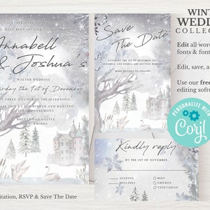 Winter Wedding Invitation Template, Wedding Invite, Wedding Invitations, Printable Wedding Templates, Instant Download, Templett Collection