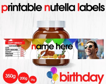 DRUCKBARE personalisierte GEBURTSTAG NUTELLA Jar Label Digitale Datei | Nutella Label Printable | Machen Sie unbegrenzte Nutella-Etiketten | Sofort online