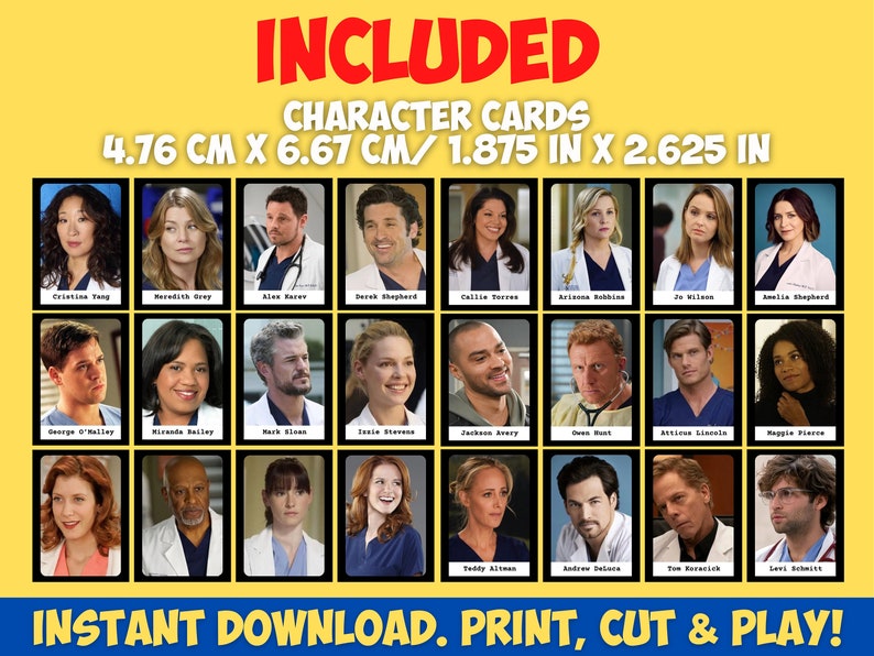 Guess Who GREY'S ANATOMY Insert Cards Montessori cards Party Games Nomenclature Cards PDF Printable Cards Instant Toys Flash Cards image 4