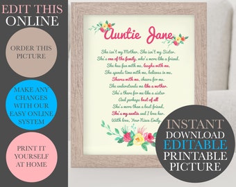 Personalised Auntie Print | | Auntie Gift | Family gift | Family Quote Print | Family Gift|