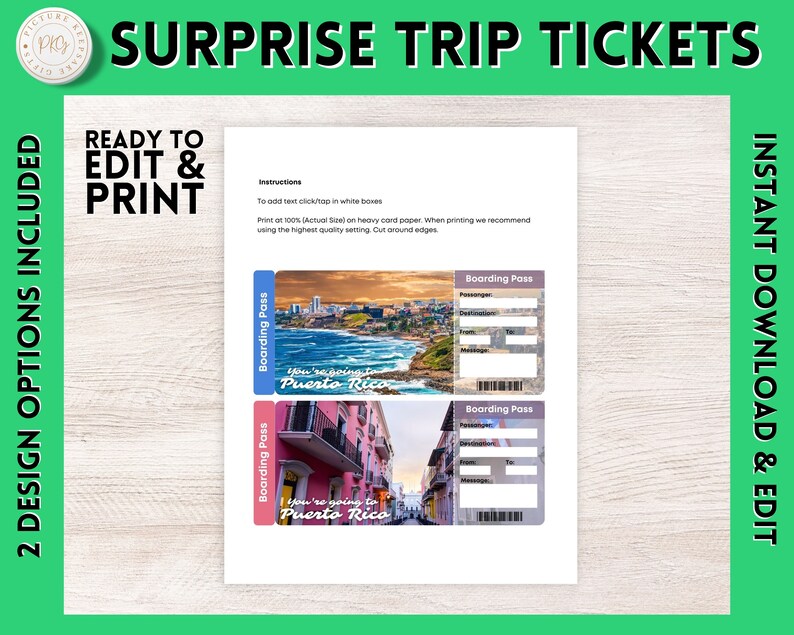 Printable Puerto Rico Surprise Gift Ticket Puerto Rico Etsy
