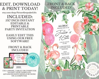 Flamingo Invitation. Flamingo Pool Party.Flamingo Birthday Invitation. Tropical Party. Lets Flamingle. Pineapple party