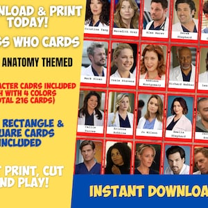 Guess Who GREY'S ANATOMY Insert Cards Montessori cards Party Games Nomenclature Cards PDF Printable Cards Instant Toys Flash Cards image 1