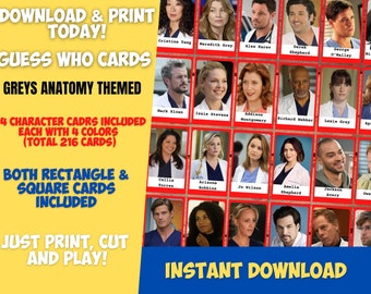 Guess Who? GREY'S ANATOMY Insert Cards • Montessori cards • Party Games Nomenclature Cards PDF Printable Cards Instant Toys Flash Cards