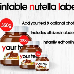 PRINTABLE Personalizzato NUTELLA Jar Label Digital File / Nutella Label Printable / Make UNLIMITED Nutella Labels / Instant online Nutella Jar immagine 2