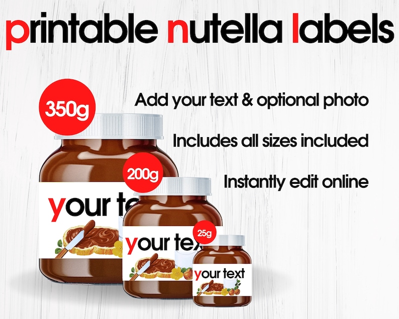PRINTABLE Personalised NUTELLA Jar Label Digital File Nutella Label Printable Make UNLIMITED Nutella Labels Instant online Nutella Jar zdjęcie 2