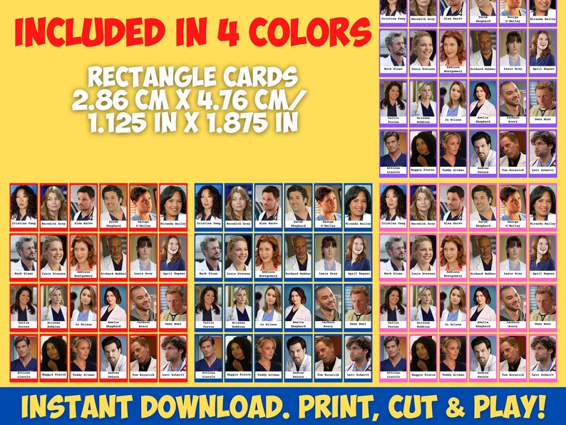 Guess Who GREY'S ANATOMY Insert Cards Montessori cards Party Games Nomenclature Cards PDF Printable Cards Instant Toys Flash Cards image 2