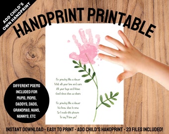 PRINTABLE Mothers Day Handprint Craft, Growing like a Flower, Mothers Day, Parent Gift, Classroom, Daycare, Kindergarten. gift for mom