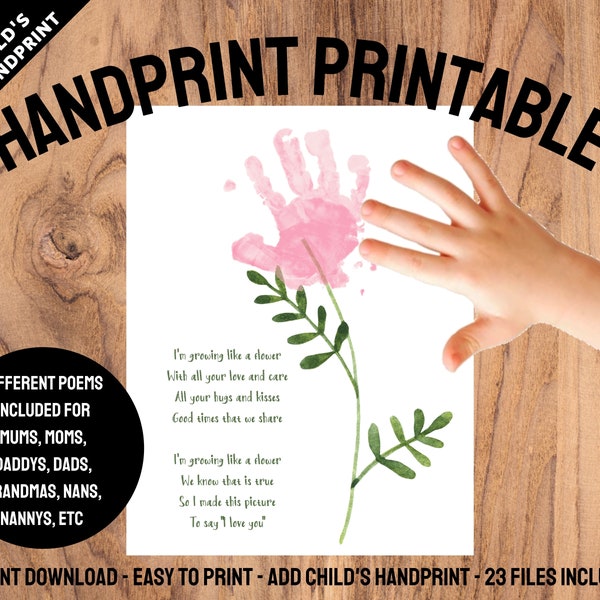 PRINTABLE Mothers Day Handprint Craft, Growing like a Flower, Mothers Day, Parent Gift, Classroom, Daycare, Kindergarten. gift for mom