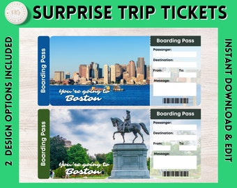 Printable BOSTON Surprise Gift Ticket | BOSTON Printable Boarding Pass | Flight Ticket | Admission Ticket | BOSTON Vacation Ticket | Trip