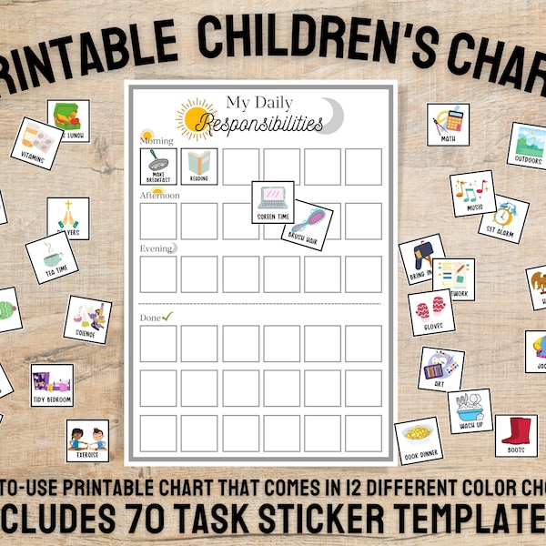 Kids Daily Responsibilities Chart, Chore Chart, Printable Daily Routine, Morning & Evening Checklist, Children's Job Poster, Daily Task List