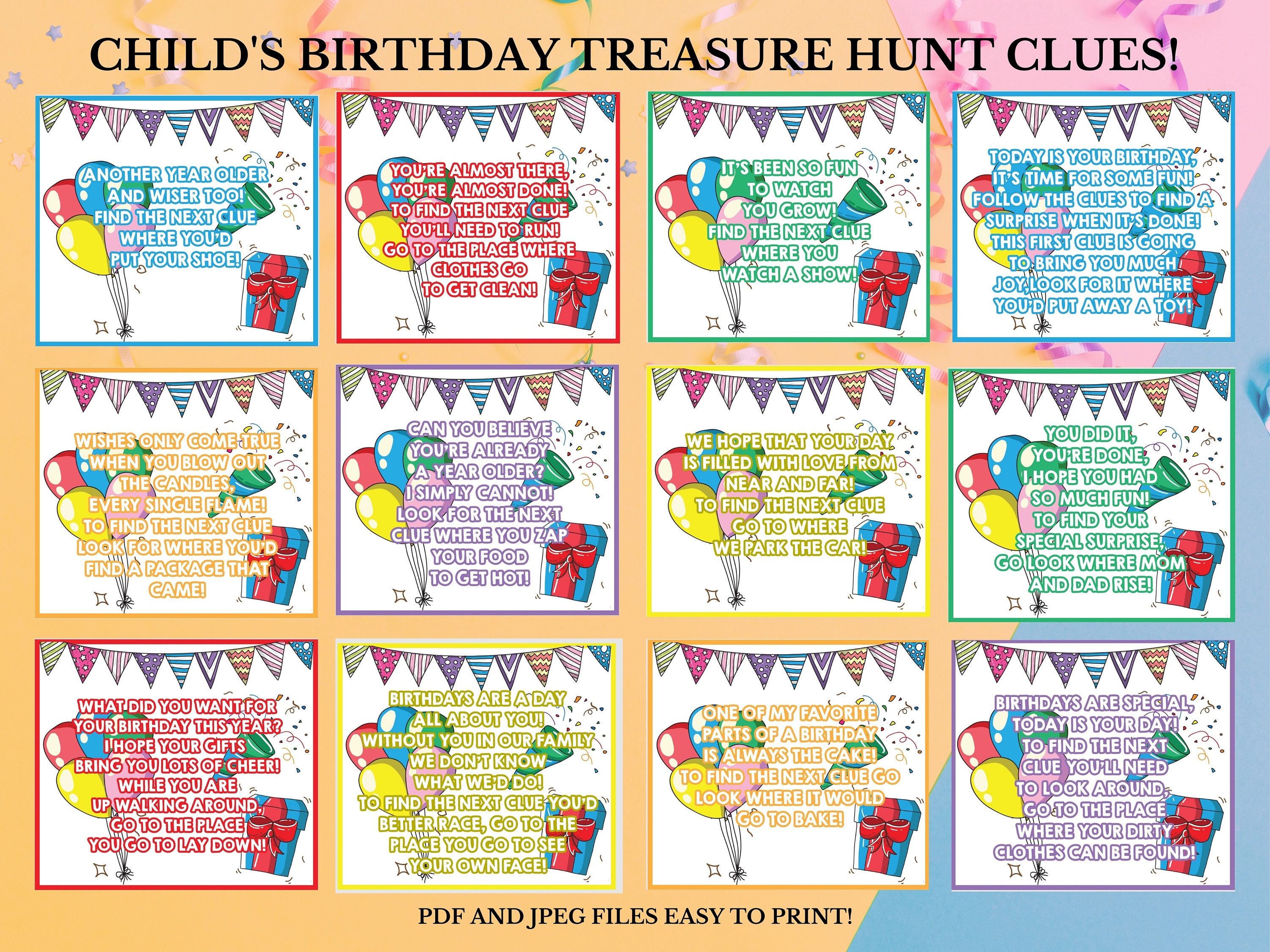 Birthday Scavenger Hunt Printable Treasure Hunt Clue Cards - Etsy India