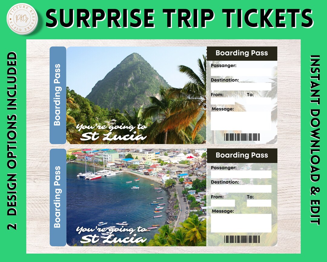 Printable ST LUCIA Surprise Gift Ticket Printable St LUCIA Boarding