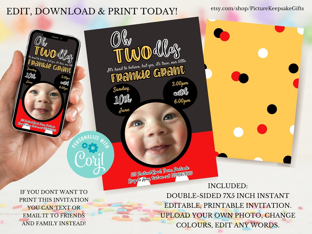 Oh Twodles Invitations, Oh Twodles Invites Digital Mickey Mouse