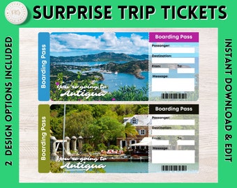 Printable ANTIGUA Surprise Gift Ticket | ANTIGUA Printable Boarding Pass | Personalised Present | ANTIGUA Vacation | Ticket