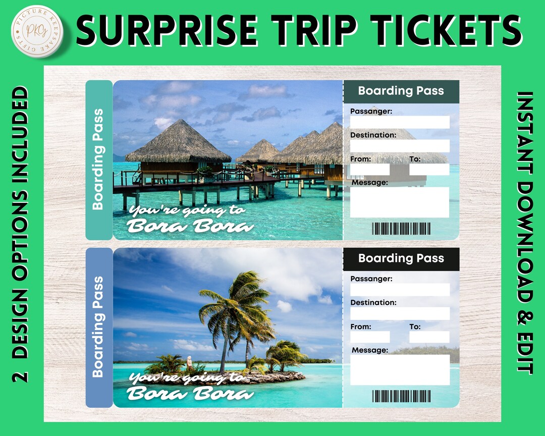 Printable BORA BORA Surprise Gift Ticket Bora Bora Printable Boarding ...