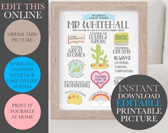 Teacher Gift | Personalized Teacher Gift | Instant edit and download