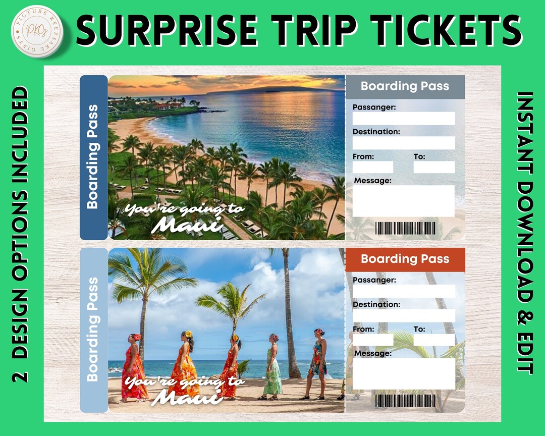 Printable MAUI Surprise Gift Ticket MAUI Printable Boarding Pass