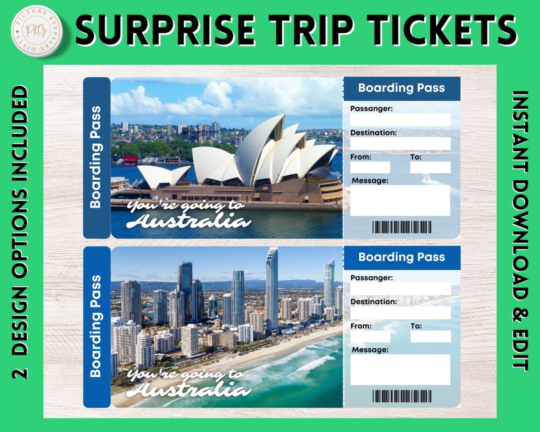 Printable AUSTRALIA Surprise Gift Ticket AUSTRALIA Printable Boarding