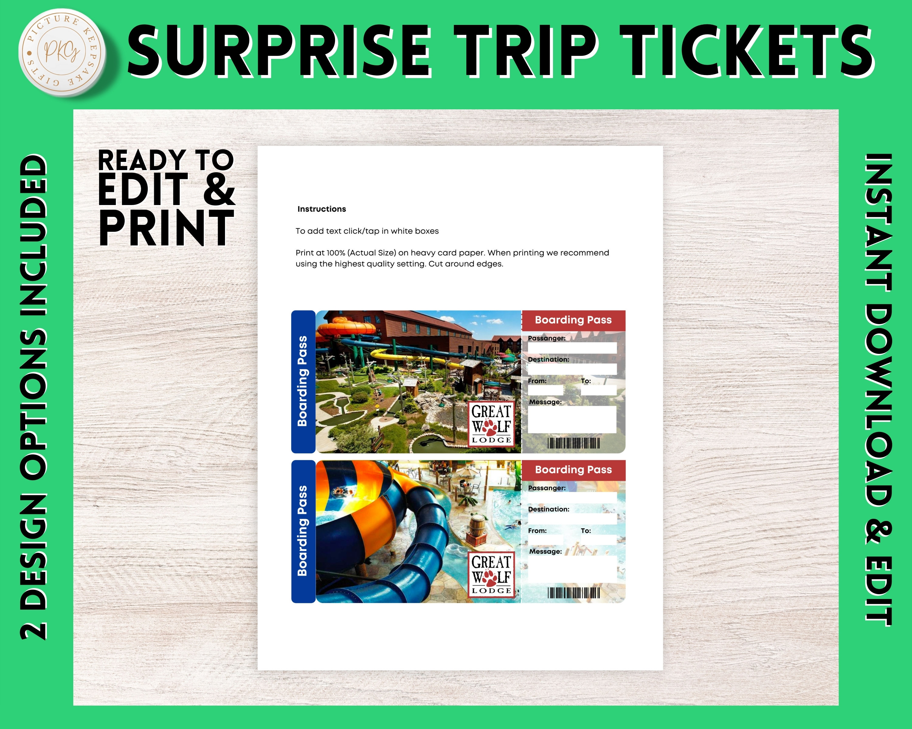 Printable GREAT WOLF LODGE Surprise Gift Ticket Printable Etsy Canada