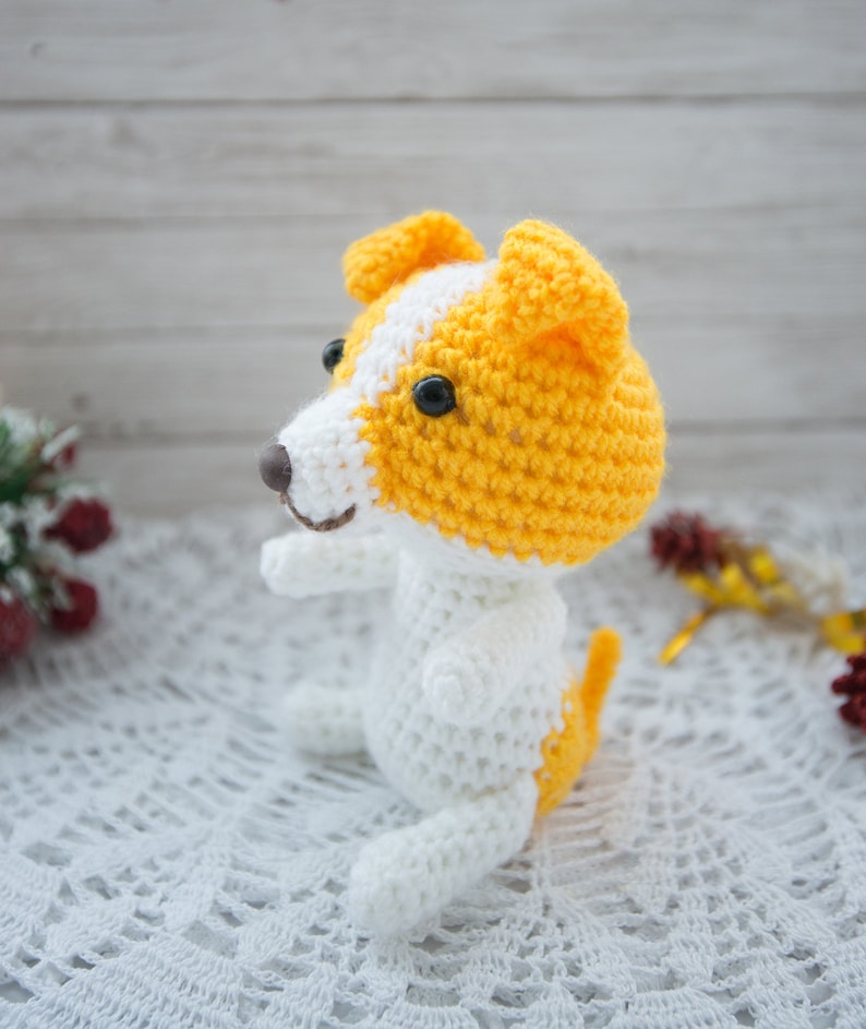 Stuffed puppy toy softie crochet yellow and white Gift crochet dog Miniature dog amigurumi Funny plush toy Tiny plushie dog Crochet puppy