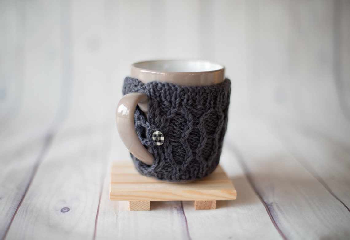 Coffee mug holder knitted yarn Mug cozy coffee brown Fall mug Etsy