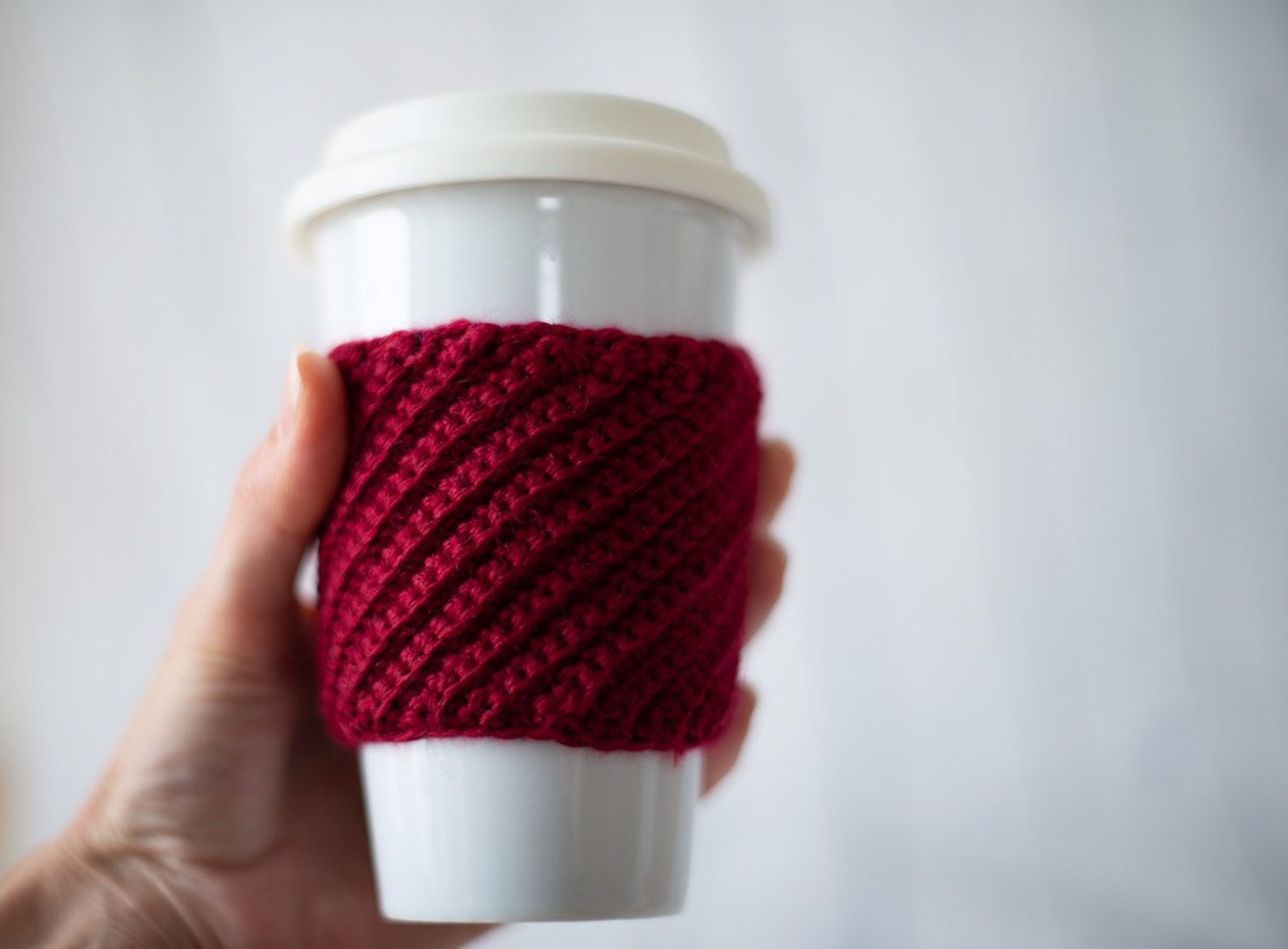 Coffee cup holder knitted wool yarn Mug cozy coffee dark red Etsy