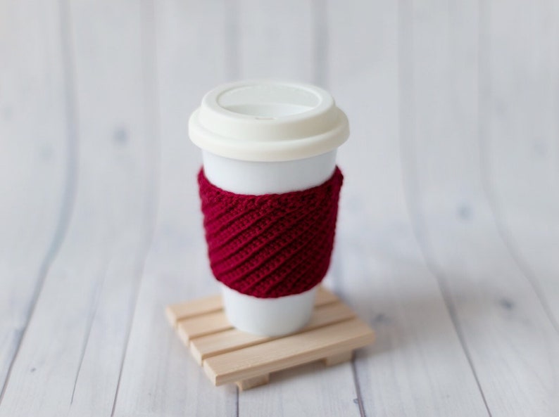 Coffee cup holder knitted wool yarn Mug cozy coffee dark red Etsy