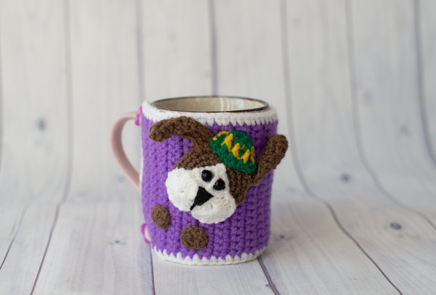 Coffee mug holder knitted yarn Mug cozy crochet dog purple Etsy