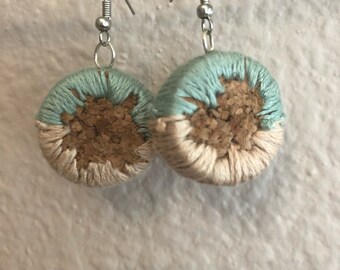 Embroidered wine cork earrings