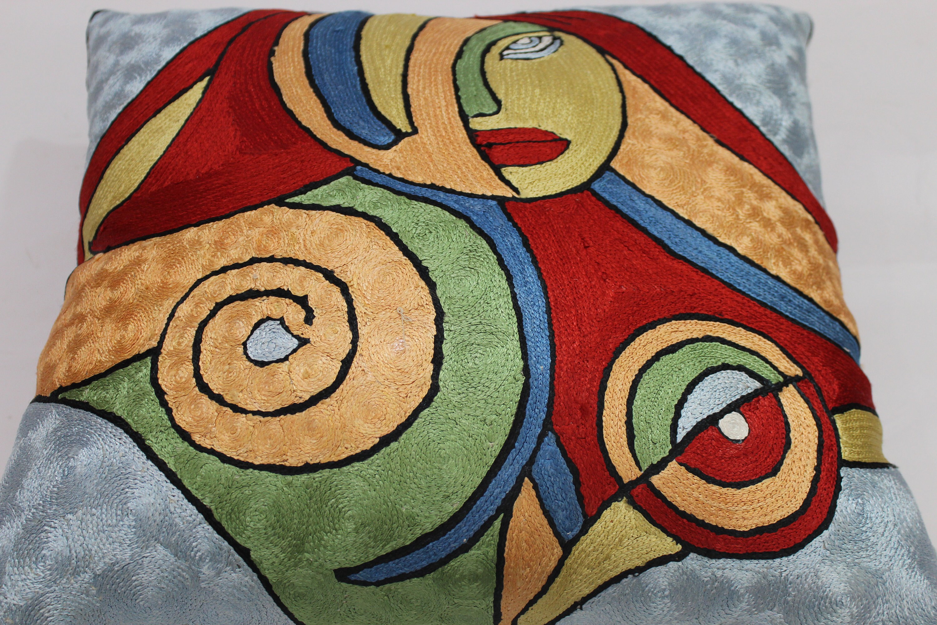 Handmade Classic Blue Mona Lisa Silk 18x18 Cushion Cover Kashcrafts