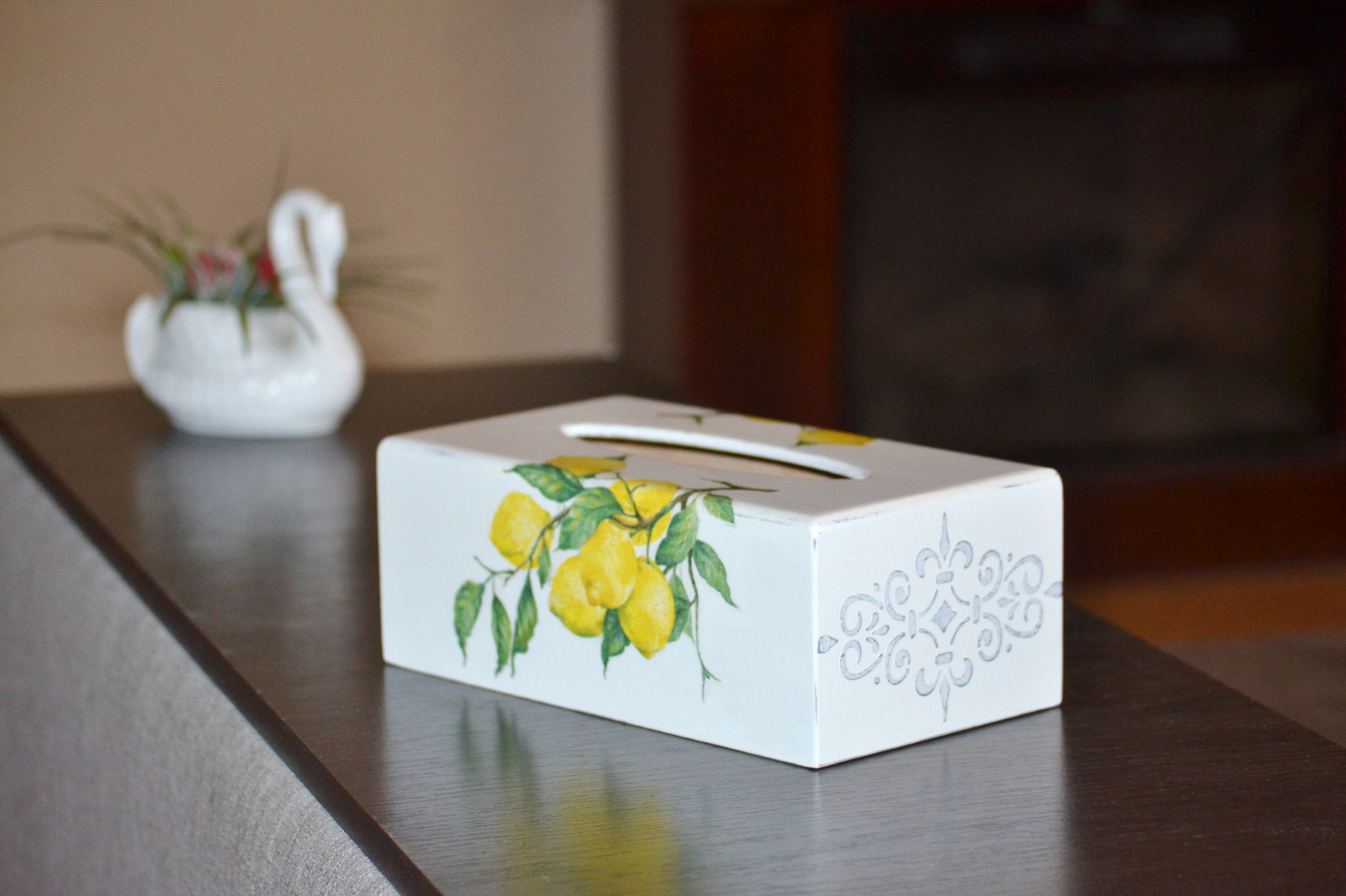 Tissue box cover rectangular Yellow lemon country kitchen Etsy