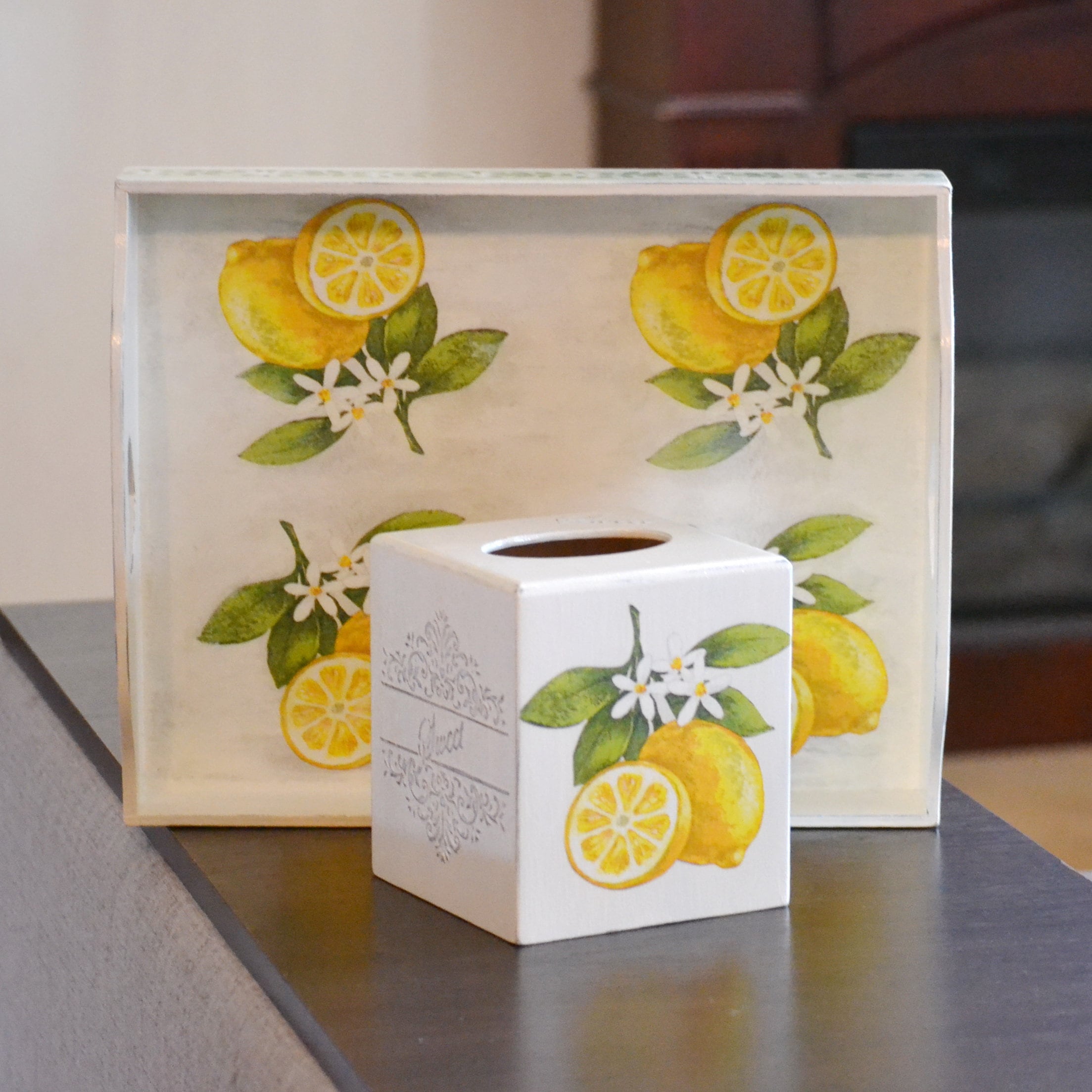 Lemon kitchen decor wood tissue box napkin holder Breakfast Etsy