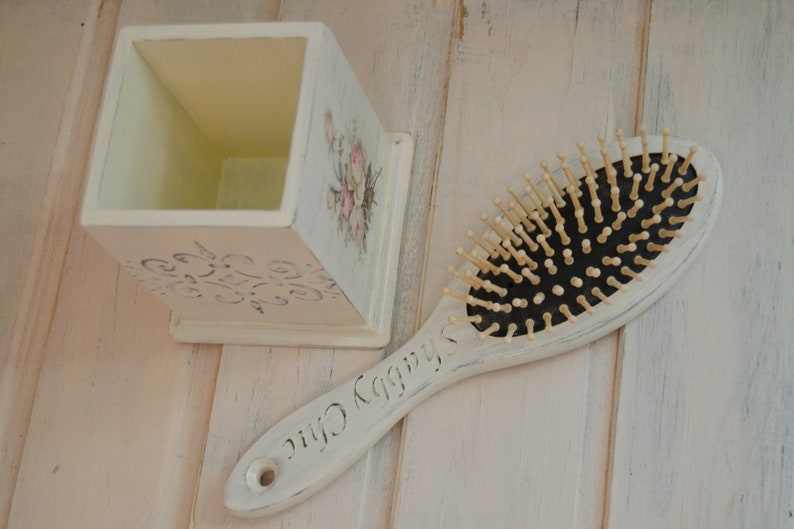 Set Rose decor hair brush & desk organizer hairbrush holder Etsy