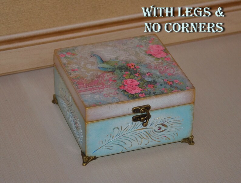 Blue jewelry box peacock Gold wooden keepsake Victorian memory Etsy