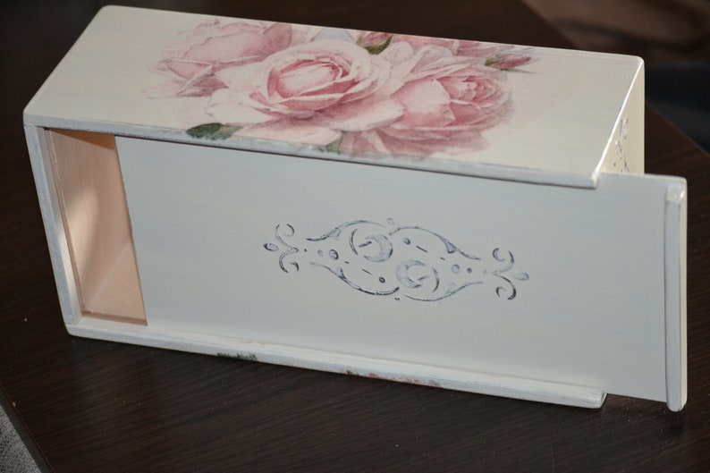 White rose decor rectangular Kleenex tissue box cover Wood Etsy