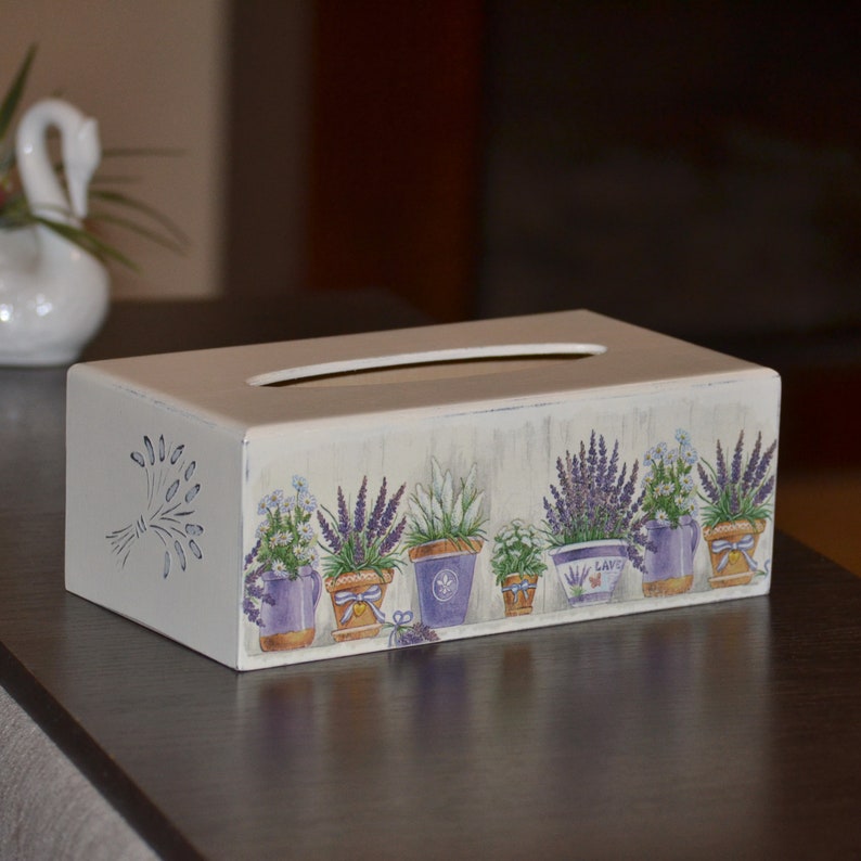 Tissue box holder Wooden lavender decor kitchen storage Shabby Etsy