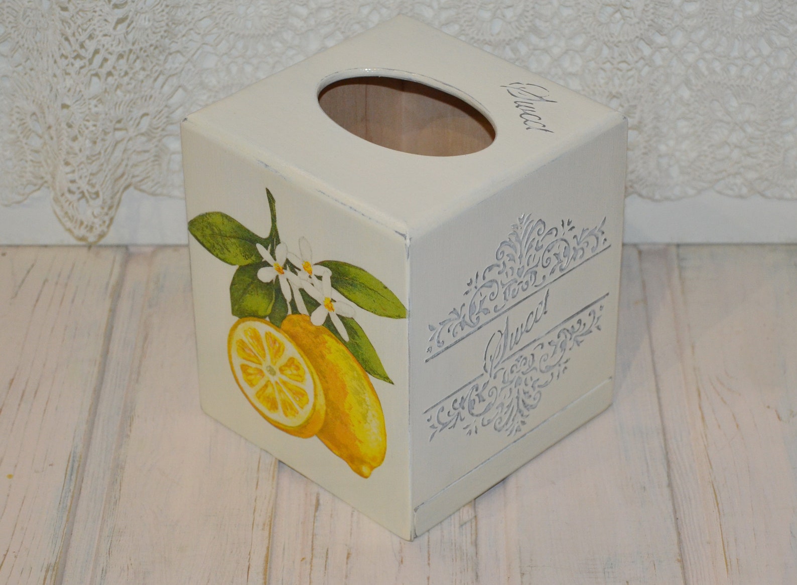 Lemon kitchen decor wood tissue box Napkin holder Breakfast Etsy