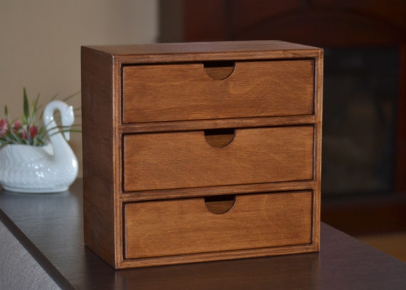 Rustic Decor Chest Drawers Wood Desk Organizer Jewelry Brown Etsy