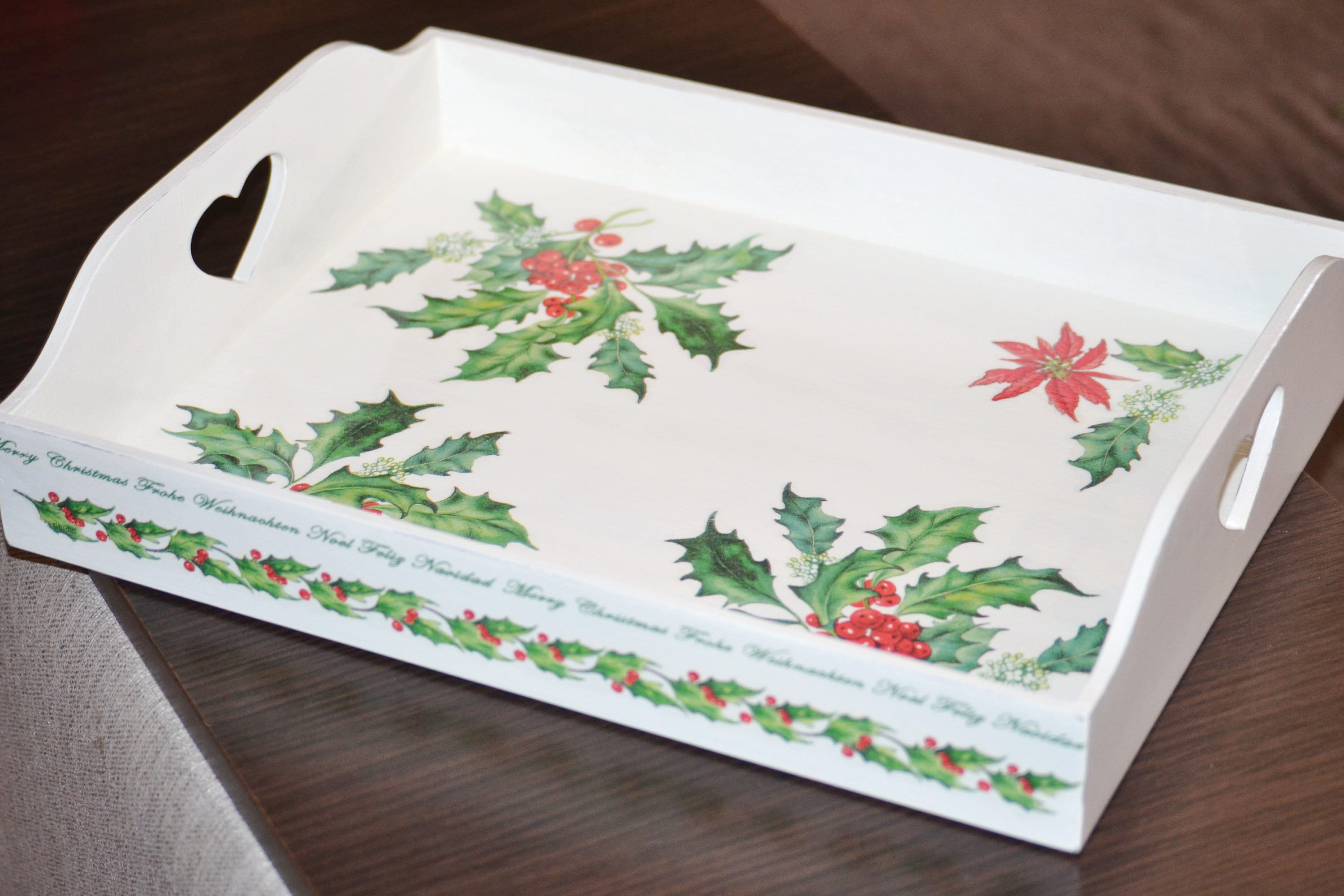 Merry Christmas wood serving tray Poinsettia ornament decor Etsy