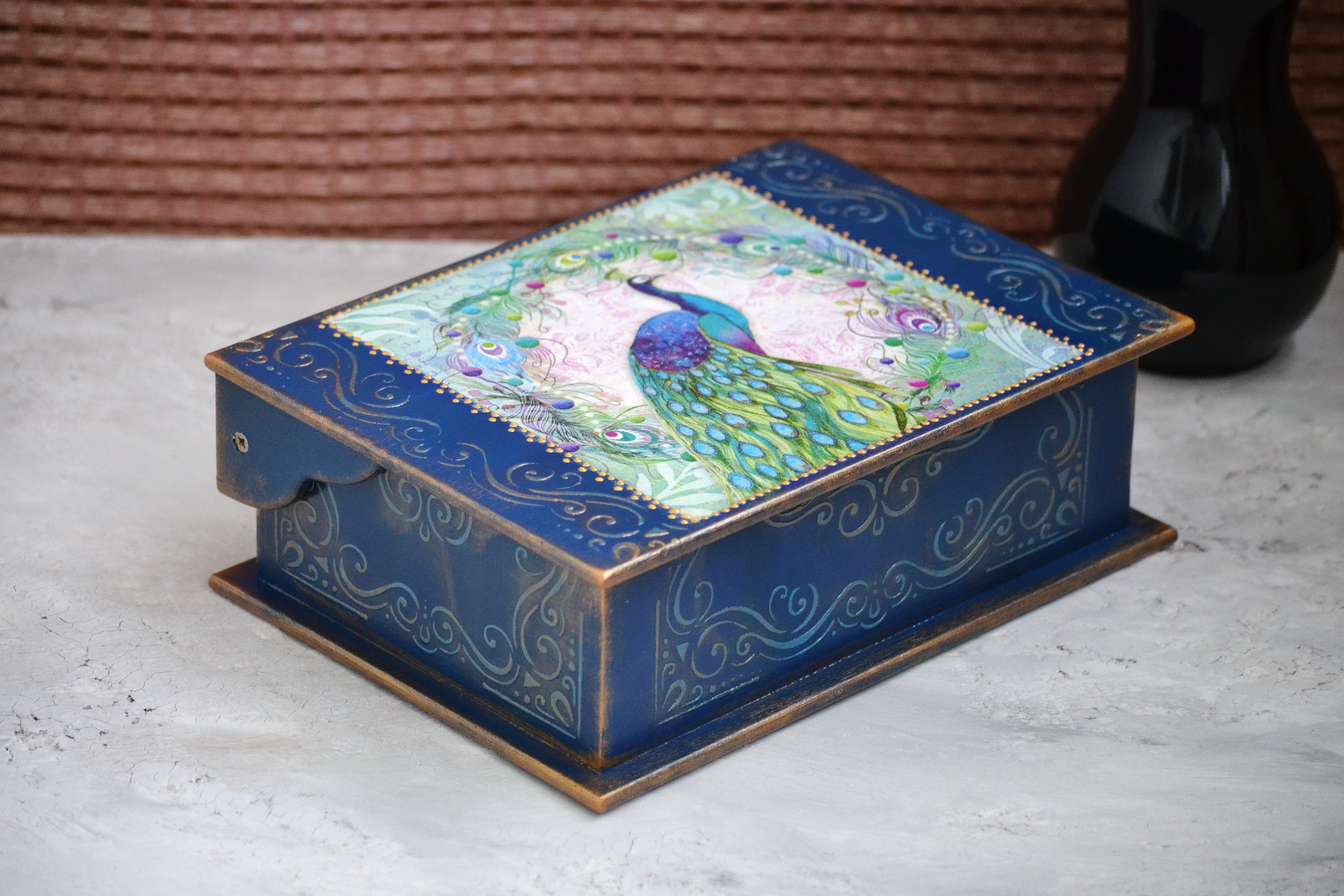 Peacock decor jewelry box Blue jewellery storage Bird feather Etsy