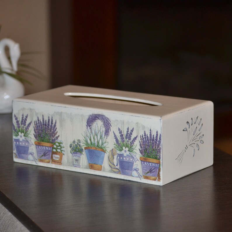 Wooden lemon decor tissue box cover Kleenex Wood kitchen canister Shabby chic yellow cottage Home storage Lavender gift for wife
