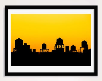 Impresión fotográfica del atardecer en la azotea de Nueva York: arte mural minimalista urbano